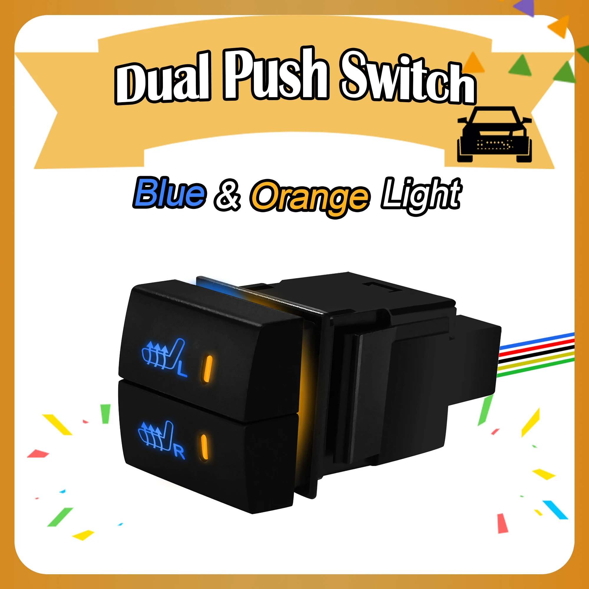 

Кнопочный переключатель с фиксацией нагревателя LR, двойная кнопка, 12 В, синий, оранжевый свет для Toyota Corolla LandCruiser RAV4 Hiace Prado 150s Camry