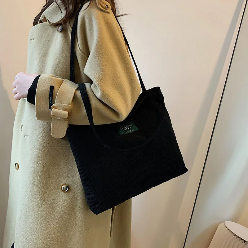 

Новинка 2022, Вельветовая Повседневная сумка большой вместимости для покупок, женская модная однотонная сумка