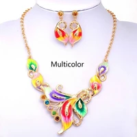 le women fashion gold color filled austrian crystal enamel jewelry sets flower chain necklace earrings sets