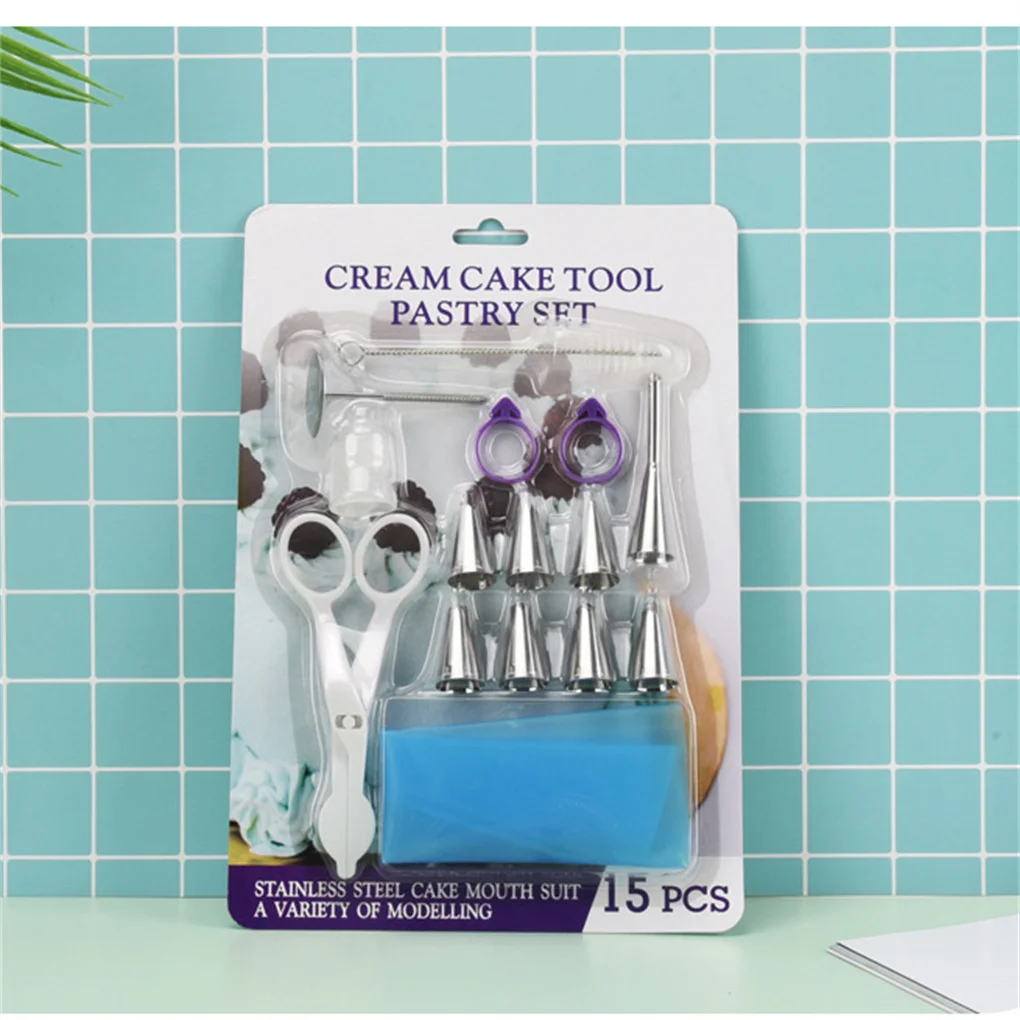 15 Pieces Piping Tips Reusable Pastry Bag Birthday Cake Making Decorating Supplies Icing Tools Households Gadgets