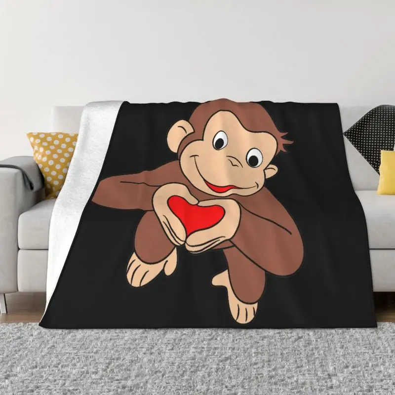 

Curious George Is All Heart Sofa Fleece Throw Blanket Warm Flannel Monkey TV Series Blankets for Bedding Office Sofa Quilt