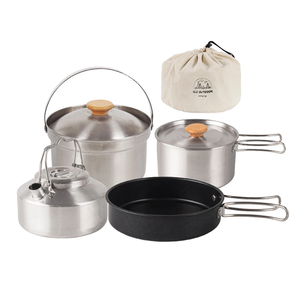 

Picnic Portable Cookware Set Kit Stainless Steel Pot Frying Pan Kettle Set Travel Camping Hiking Cooking Tableware