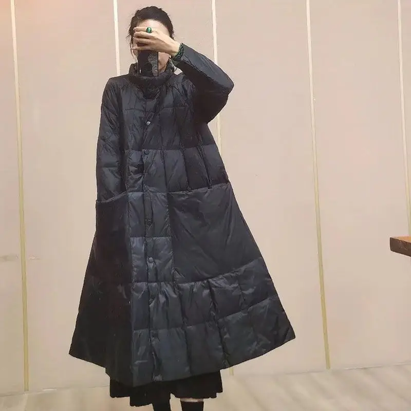 Длинный пуховик оверсайз с большими карманами зимние пальто Женская Роскошная