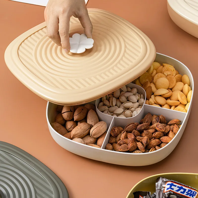 

Square Plastic Fruit Plate Nut Dried Storage Box Container Candy Storage Box Fruit Tray with Lid for Home Compartment Tray