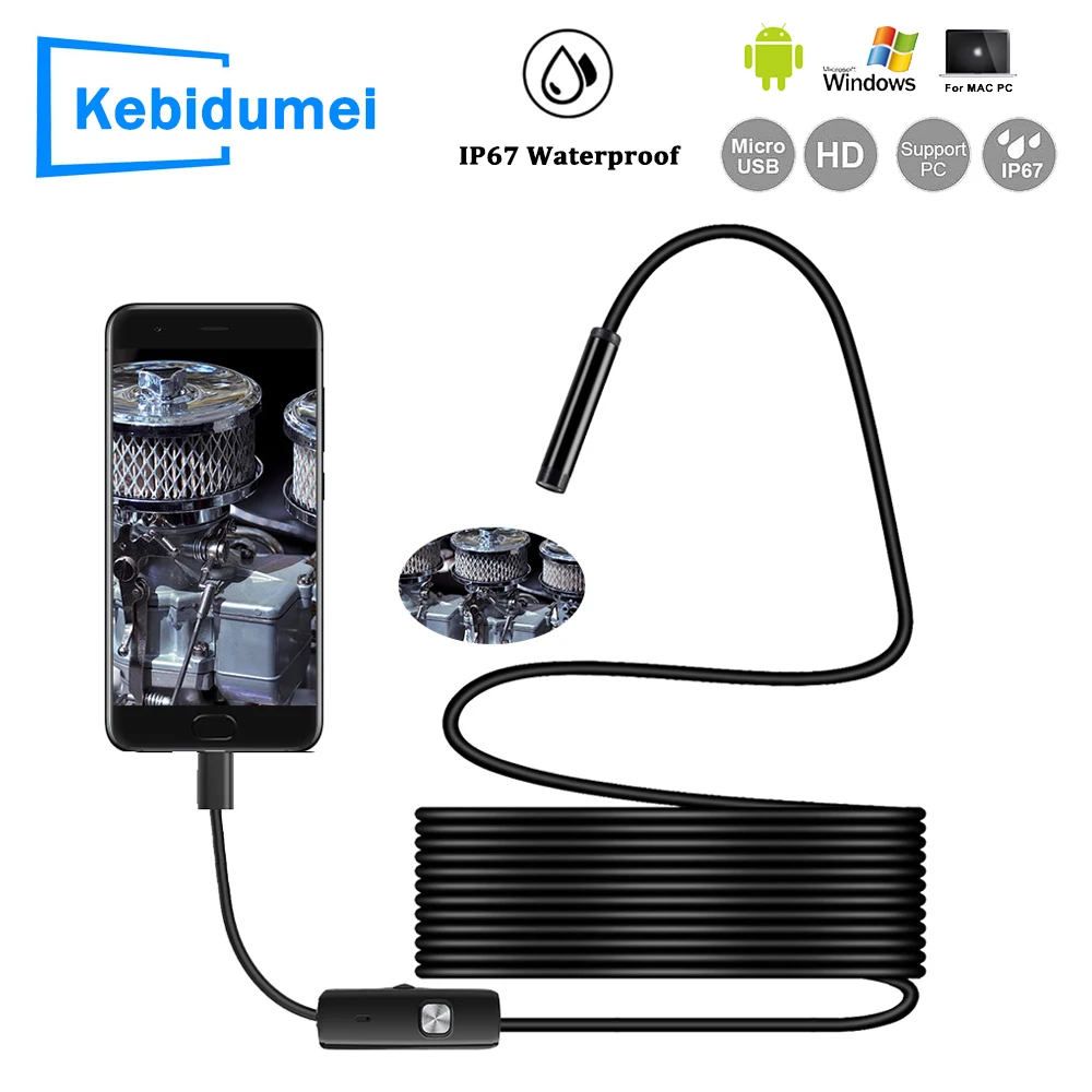 

7mm Micro USB Endoscope Camera IP67 Waterproof Industrial Borescope Camera 6 LED Ligth Adjustable Camera For XIAOMI HUAWEI PC