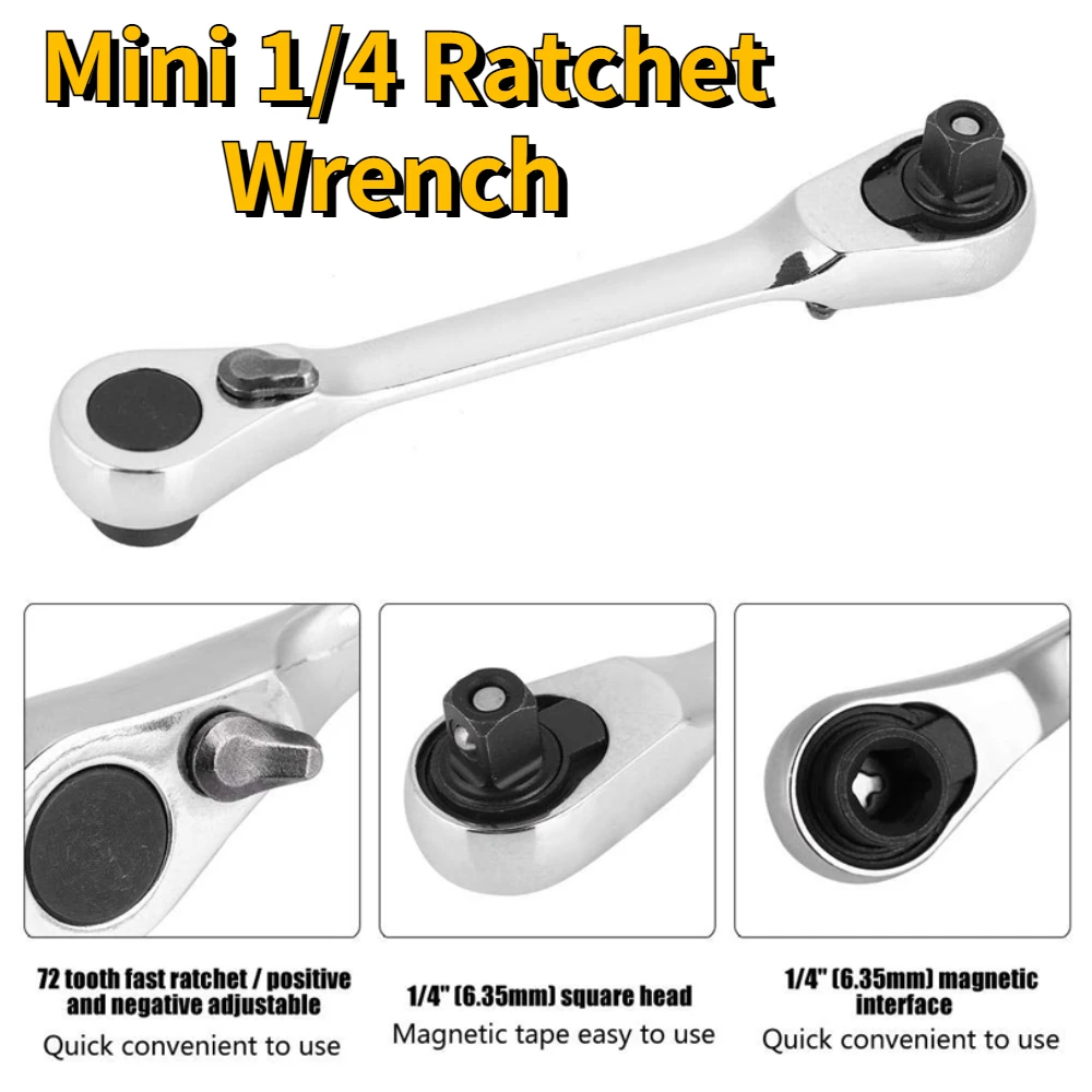 

Tools 1/4 Wrench Socket Ratchet Double Hand Ratchet Ended Spanner Screwdriver Wrenches Set Mini Hex Quick Wrench Torque Repair