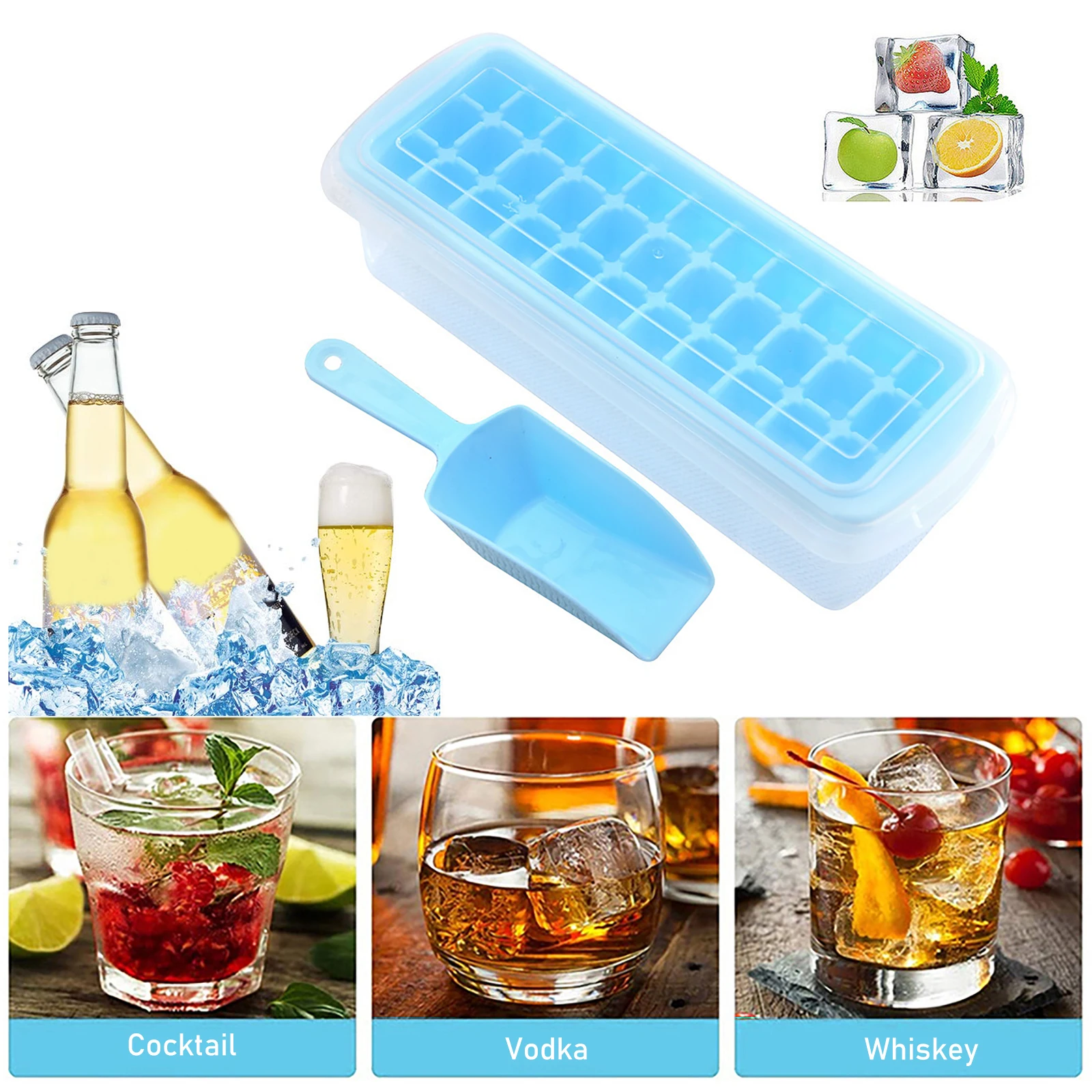 

Ice Cube Mold Set Tray Food Grade PP Ice Cube Maker Mold With Lid For Ice Cream Chocolate Party Whiskey Cocktail Drink