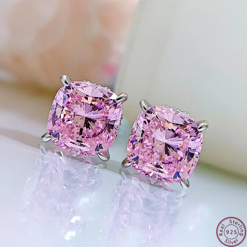 

Simple Style 100% Square Natural Pink Moissanite Sterling Silver Jewelry Stud Earrings S925 Sterling Silver