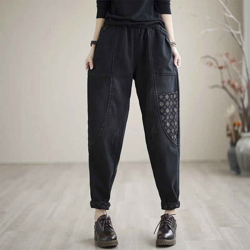 2022 теплые женские джинсы в стиле панк Свободные повседневные джинсовые брюки с