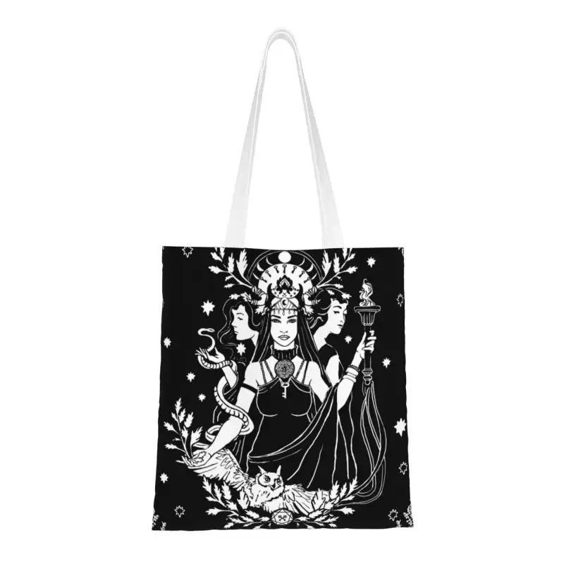 

Custom Hekate Triple Goddess Canvas Shopping Bag Women Portable Groceries Goth Occult Halloween Witch Shopper Tote Bags