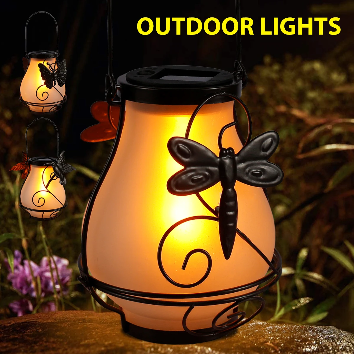 

Solar Flame Light Retro Lantern Lamp solar lights outdoor Portable Camping lamp USB Recharge Hanging Flickering Garden Light