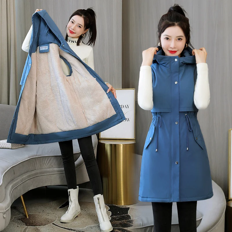 

Nice Pop Autumn Winter Hooded Vest Jacket Women Sleeveless Slim Long Vests Overcoat Female Cotton Padded Waistcoat Parkas Woman