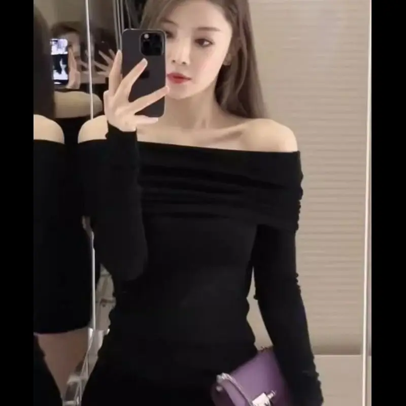 Облегающий Женский вязаный свитер с открытым плечом женские пуловеры белая