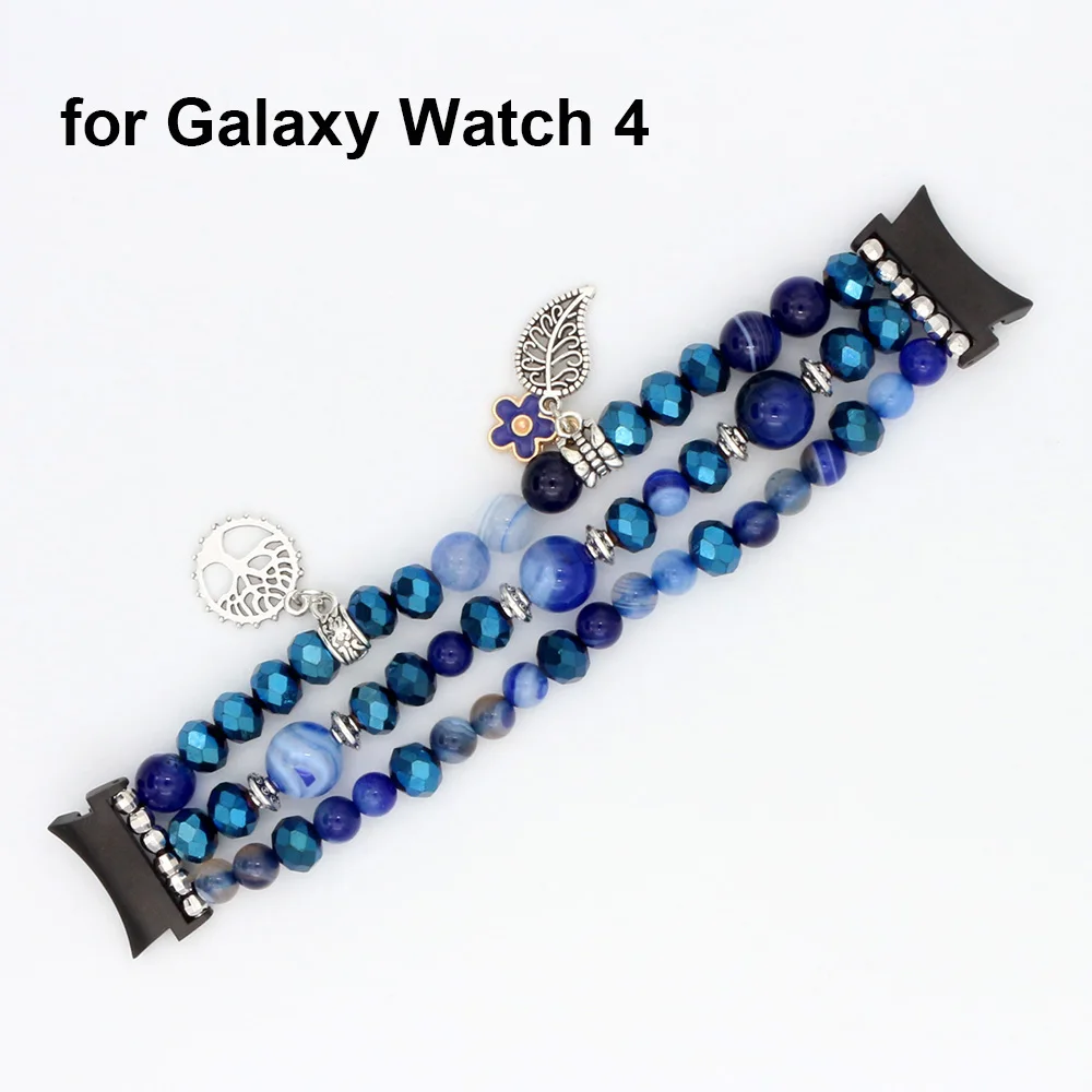 Galaxy Watch 4 Band Beaded Dressy Bracelet for Samsung Galaxy Watch 4 Classic 40mm 42mm 44mm 46mm Bands Blue Watchband for Girl