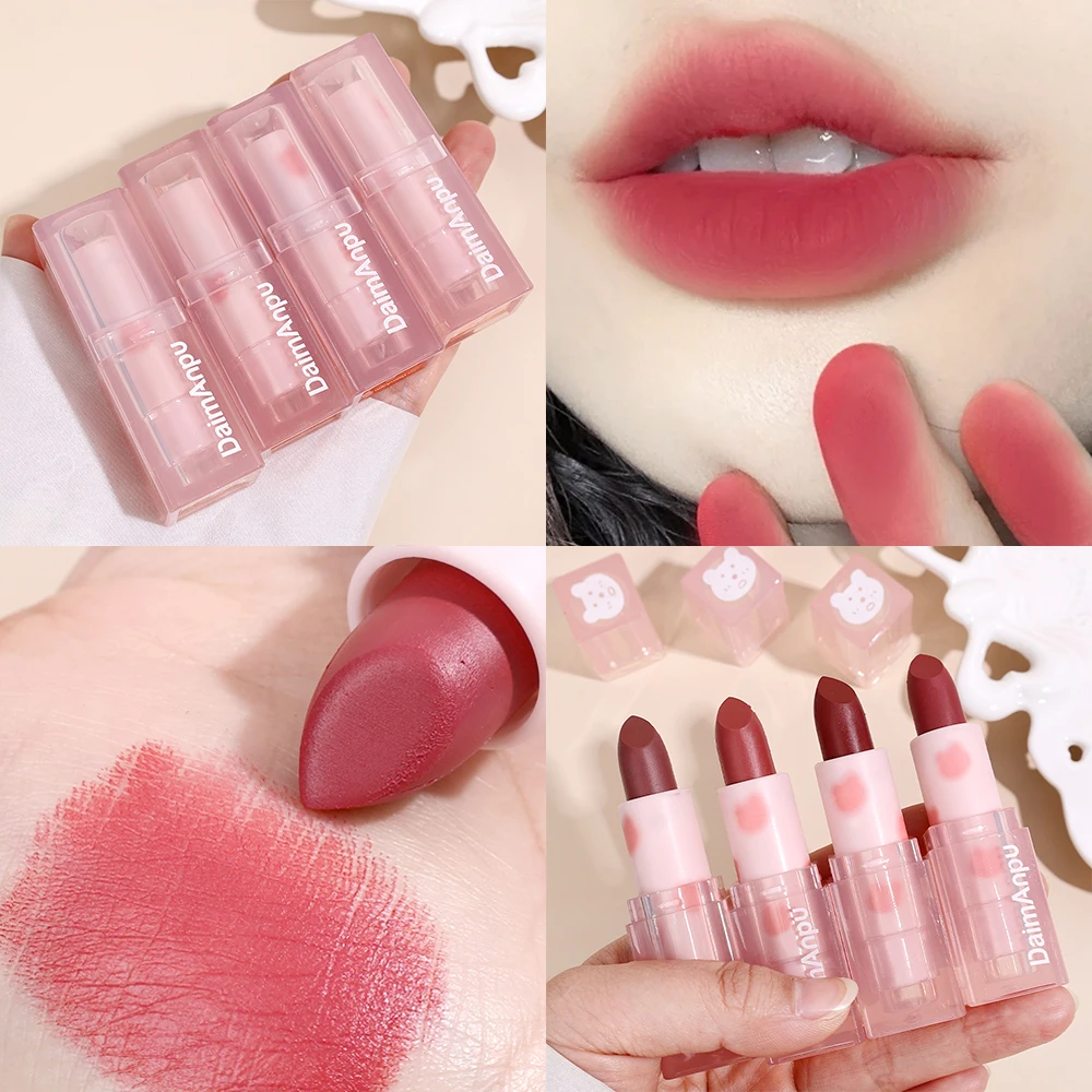 

4 Color Waterproof Matte Velvet Lipstick Sexy Red Pink Lip Gloss Long Lasting Colorfast Non-stick Women Lip Tint Makeup Cosmetic