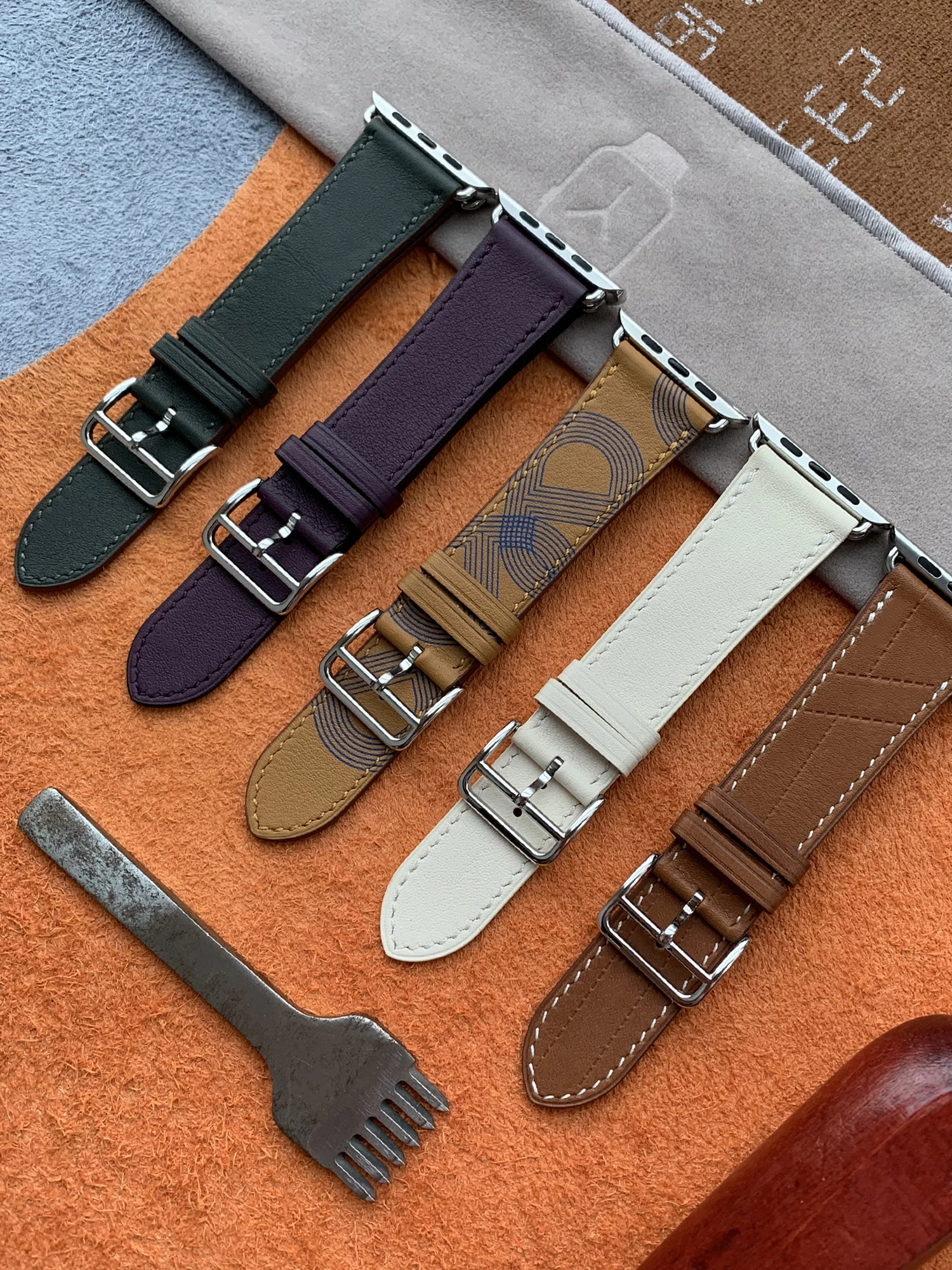 Enlarge Single Tour Swift Or Barenia Leather Iwatch Strap for Apple Watch Band 8 Ultra 7 6 Se 5 4 3 2 Correa Bracelet 40mm 45MM 49mm