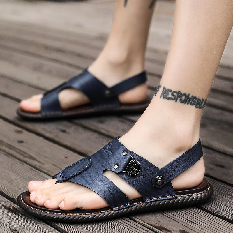 

Mens Slippers Summer 2023 Sandals Casual Light Leather Platform Outdoor Beach Male Shoes Indoor Silp On Luxury Sports Flat