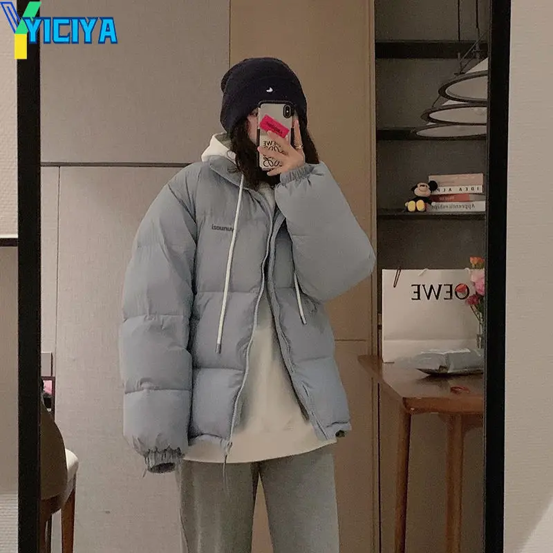 YICIYA Winter Jackets 2023 Woman New Parkas Stand Collar Warm Thick Jacket Solid Color Fashion Casual Women Parka Coats Clothing