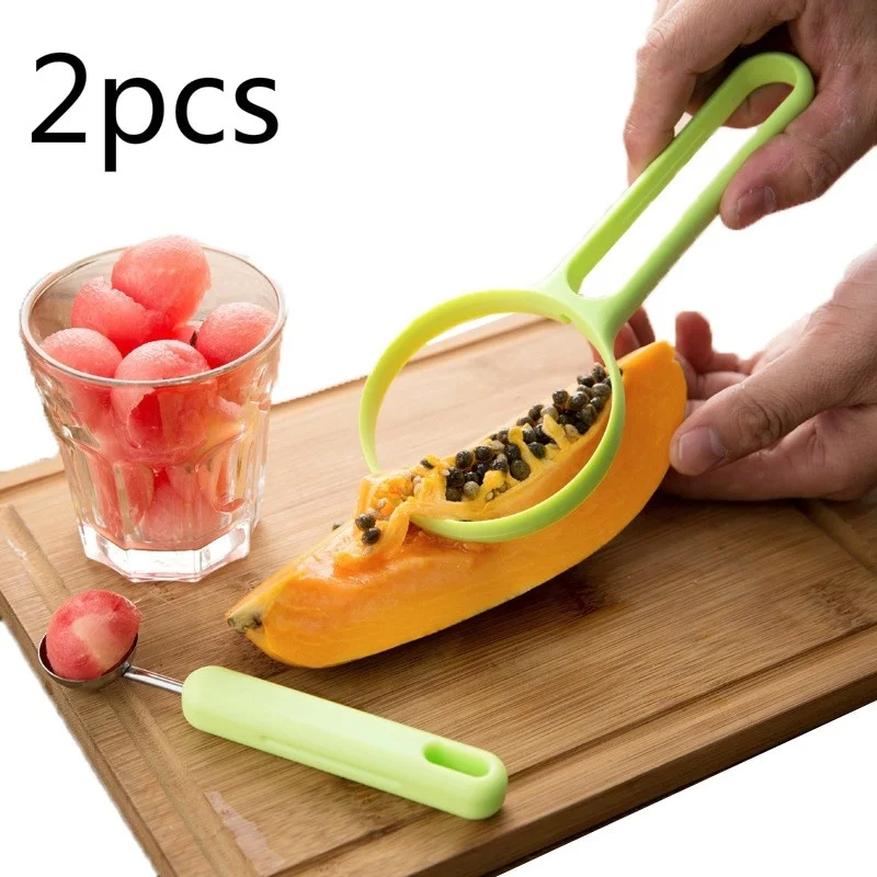 

2pcs Fruits Peel Remover Peeler Vegetable Seeds Digging Spoon Set Watermelon Pulp Digger Spoon Kitchen Tool