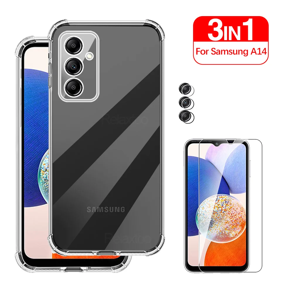 

Прозрачный бронированный противоударный чехол-бампер для Samsung Galaxy A14, зеркальный чехол для объектива камеры, Защитное стекло для Samsung A14 6,6 дюйма