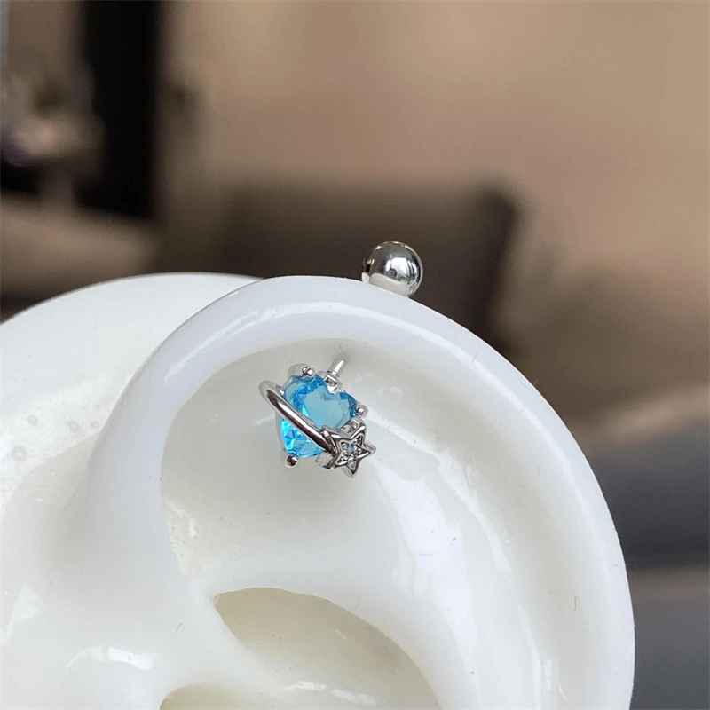 1 шт. милые синие цвета любви с цирконием планета из нержавеющей стали 316L ушные