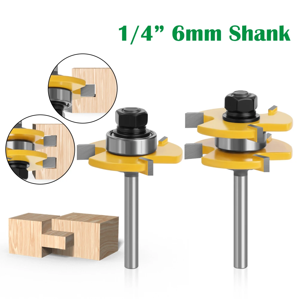 

6mm 6.35mm shank Tongue Groove Router Bit Set 3/4" Stock 3 Teeth T-shape Wood Milling Cutter Flooring Tool for Wood Working