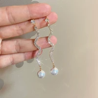 fashion pearl dangle earrings for women 2022 crystal aesthetic fairy long earrings korean style jewelry accessories
