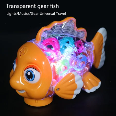 

New Electric Universal Transparent Gear Fish Swing Fish Colorful Lights Musical Toys Electric Toys For Children