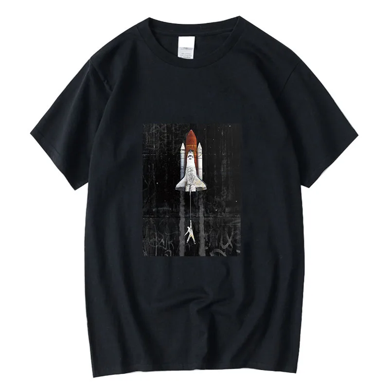 

XINYI Men's T-shirt 100% cotton casual astronaut print summer loose o-neck t shirt for men short sleevefunny men's t-shirts tops