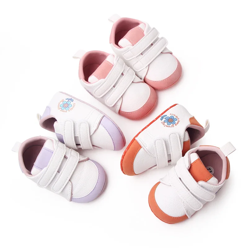 

Кроссовки детские из ПУ кожи, повседневная Нескользящая спортивная обувь для маленьких девочек и мальчиков, однотонные носки