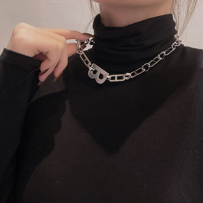 

Hip Hop Men Punk Letter B Link Chains for Women Men Trendy Punk Minimalist Gold Statement Choker Necklace Clavicle Jewelry
