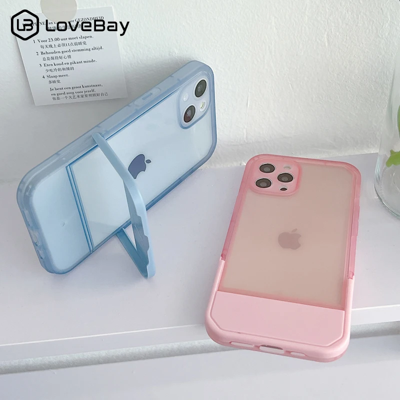

Lovebay Transparent Candy Color With Holder Plain Phone Case For iPhone 11 13 12 Pro Max X XS XR 7 8 Plus SE 20 Shockproof Cover