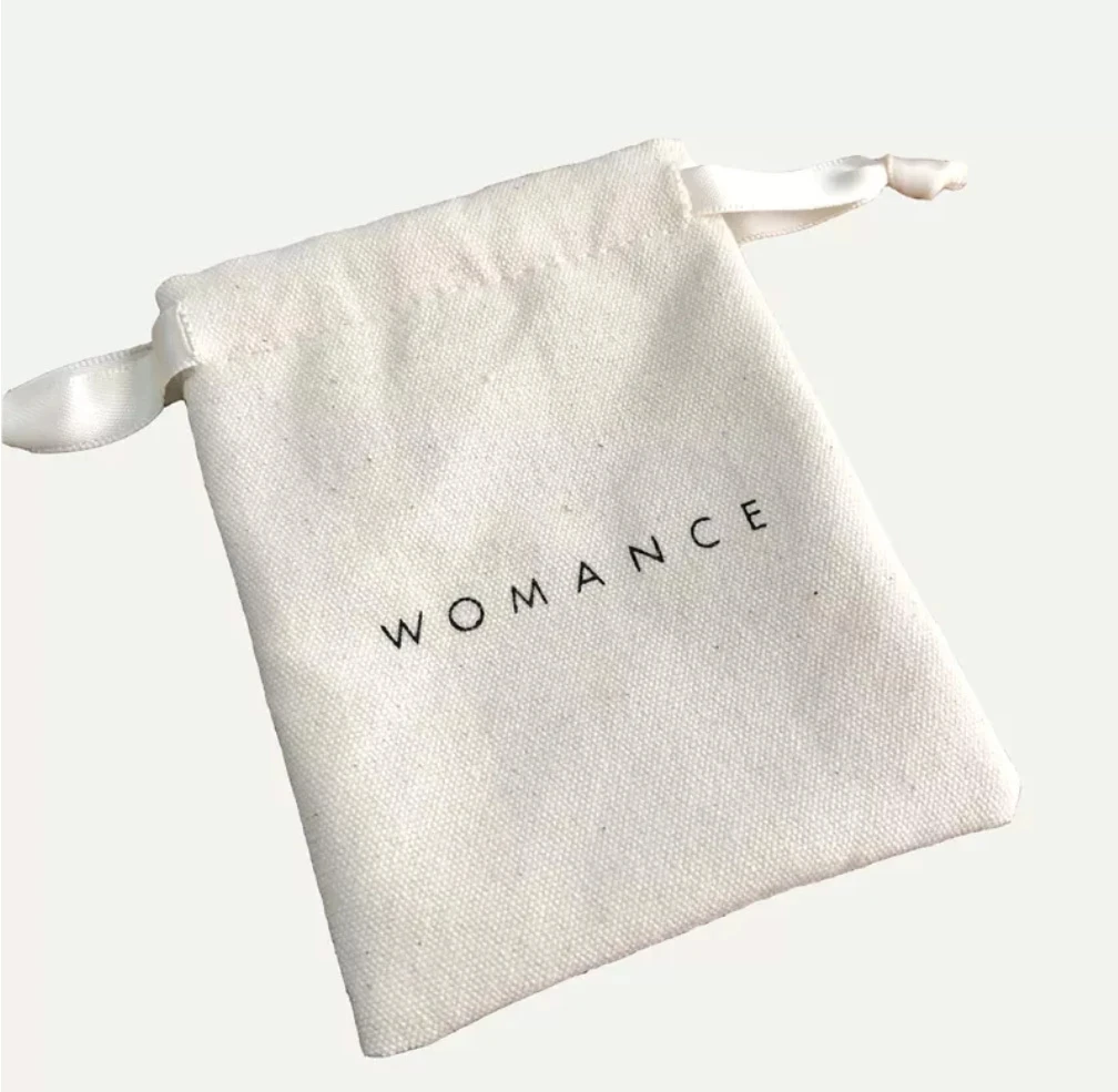 Cotton Gift Bags with white Ribbon 5x7cm 7x9cm 11x14cm 15x20cm Custom Logo Jewelry Sack Hair Eyelash Makeup Drawstring Pouches