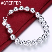 agteffer 925 sterling silver 10mm hollow ball beads chain bracelet for woman charm wedding engagement fashion party jewelry