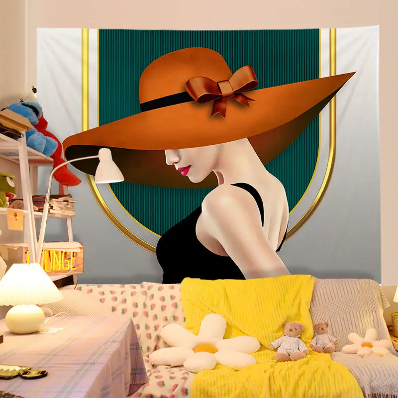 

Гобелен INS Beauty, украшение для спальни, украшение для комнаты, настенная ткань, подвесная ткань, Современное украшение с рисунком, фоновая тка...