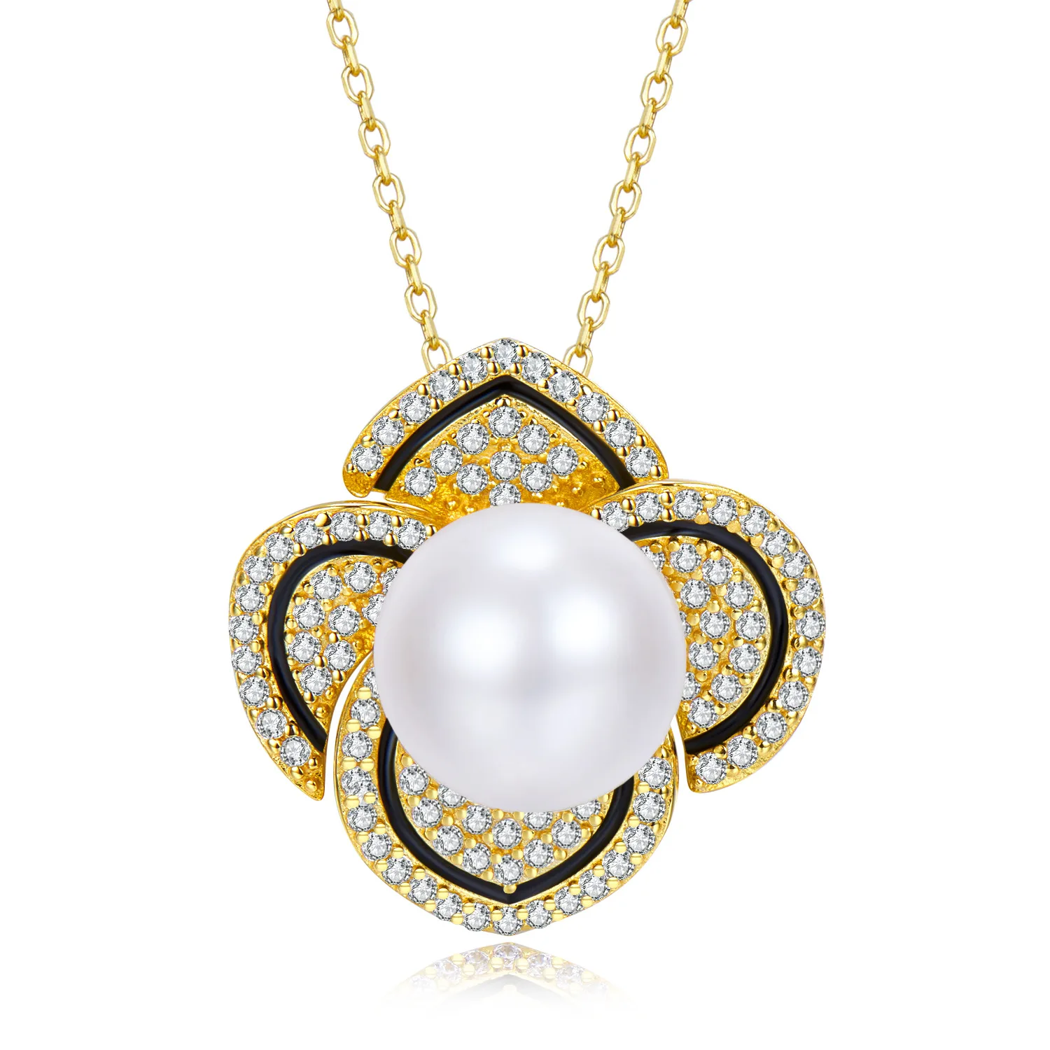 

925 Sterling Silver Korean Fashion Crystal Flower Pearl Pendant Necklace For Women Fashion Jewelry Gift 2022 New Arrival