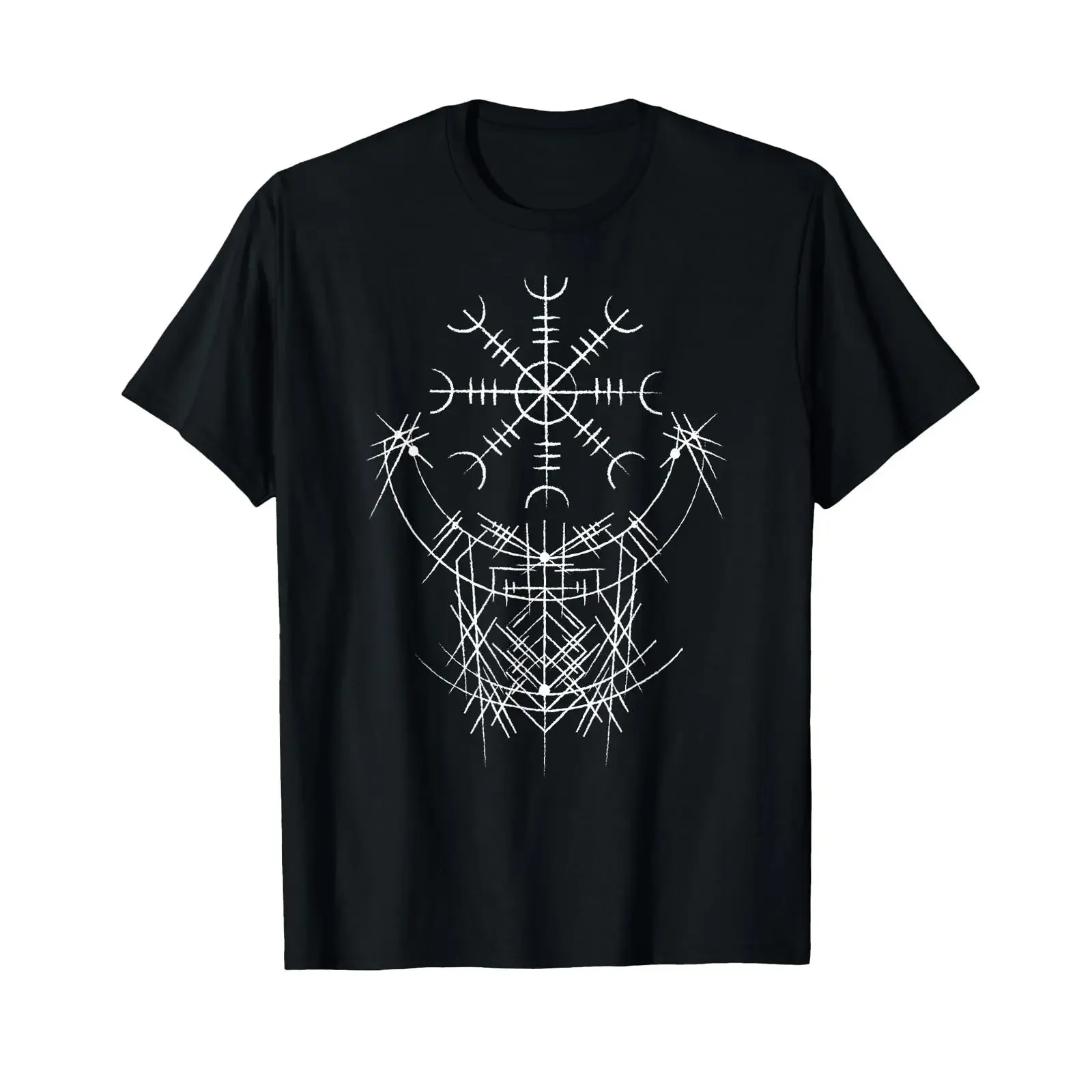 Фото Футболка Nordic Viking Rune Aegishjalmur The Helmet of Awe в винтажном стиле, модная уличная одежда, универсальный топ для повседневной носки №1