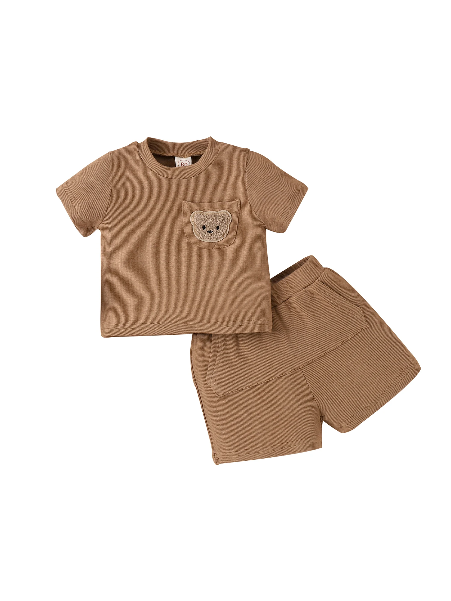 

2 шт., детские летние шорты с коротким рукавом и принтом медведя