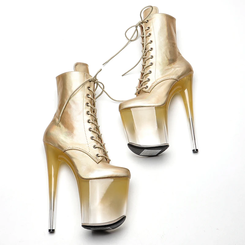 Leecabe 20CM/8inches Patent PU upper Pole dancing shoes High Heel platform Boots open toe Pole Dance boots 3L