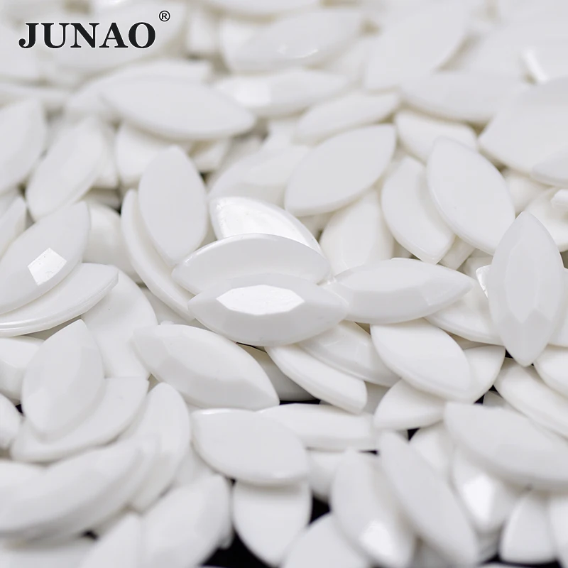 

JUNAO 7*15mm Chalk White Color Horse Eye Rhinestones Applique Flatback Acrylic Gems Non Hotfix Strass For Dress Jewelry Making