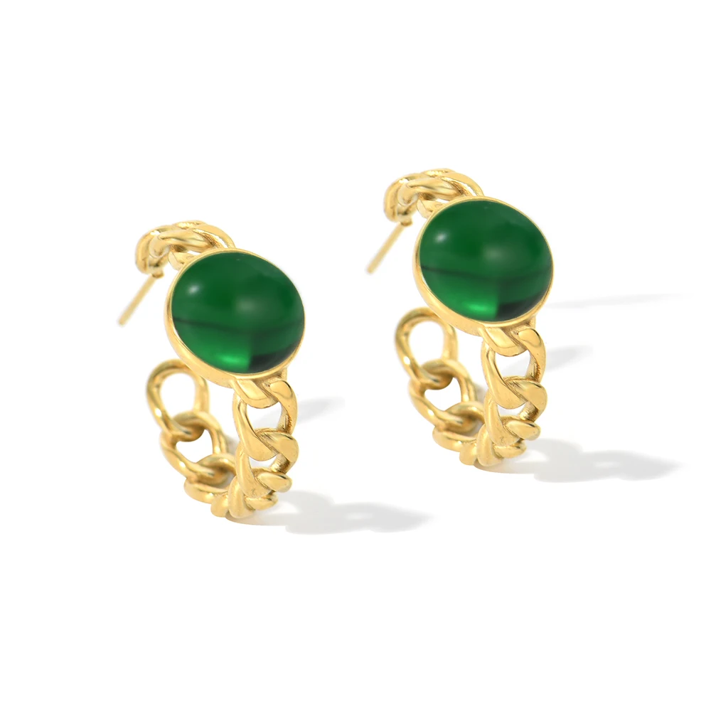 Stainless Steel green and red C Shape Earrings 2022 for Women Chic Stylis Charm Delicate CZ Earrings Jewelry