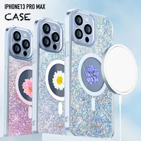 magnetic case for iphone 13 12 pro max luxury soft epoxy crystal cover back shockproof sequins fundas