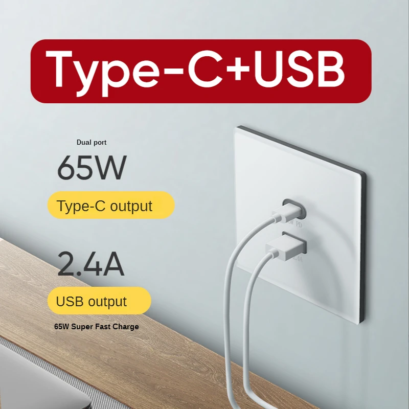 Universal 30W Quick-charge Wall USB Plug Socket, 65W Type-C Port Power Socket with USB Charging, Electrical Outlet 220v Korea