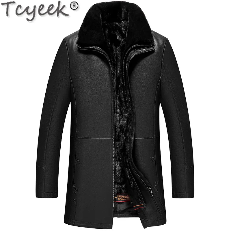 

Куртка Tcyeek мужская из натуральной кожи, теплая меховая Верхняя одежда со съемной подкладкой из воловьей кожи, Lq