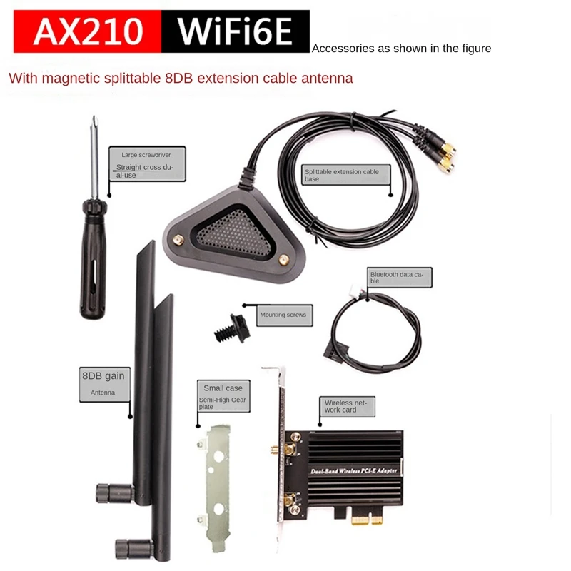 

AX210 Wifi 6E Wireless Network Card Wireless Network Card With 8DB Antenna+Extension Cable Bluetooth 5.2 Wireless Network Card