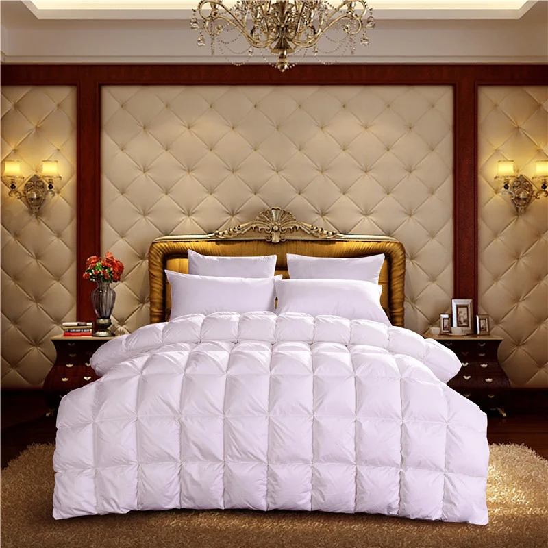 

Luxurious Goose Down Comforter King Queen Size Duvet cover Filler Insert Pinch Pleat Bread Shape Design 100% Cotton Reversible