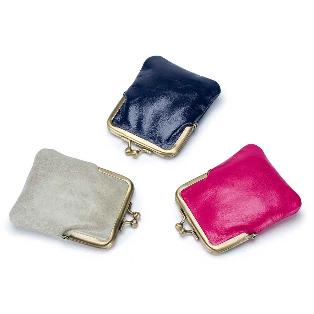 Leather Women Coin Purse Mini Money Clip Wallet Oil Wax Card Holder Lady Lipstick Storage Pocket Kids Money Change Key Earbuds
