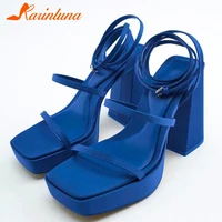 karinluna designed womens sandals summer square high heels platform buckle strap solid female shoes lady sexy party ol prom