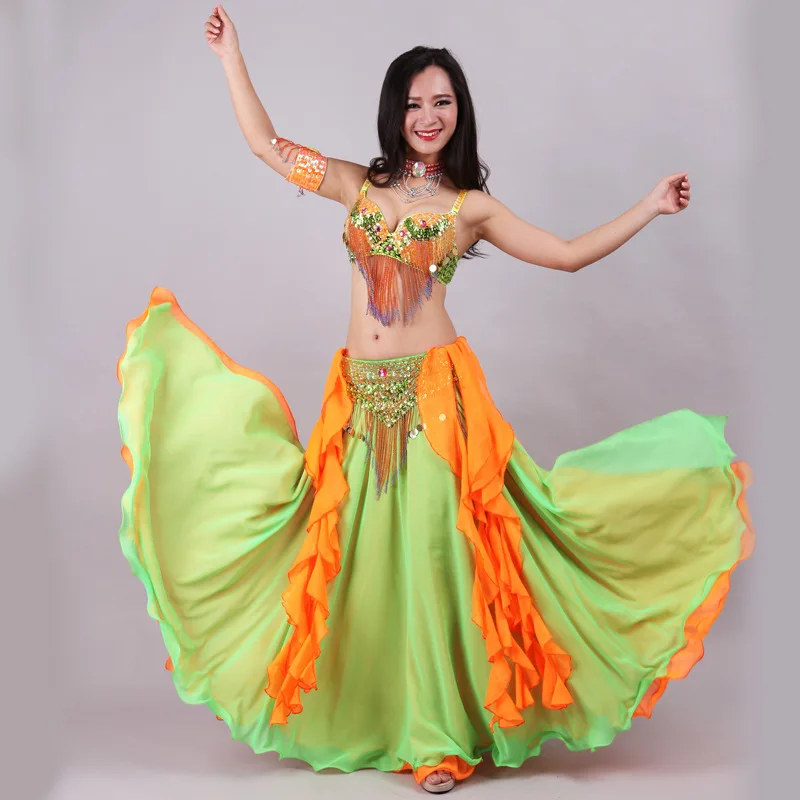 

Belly Dance Suit Diamond-Studdedn Bra Split Long Skir Performance Clothes Set Female Adult High-End Top Competition Clothing