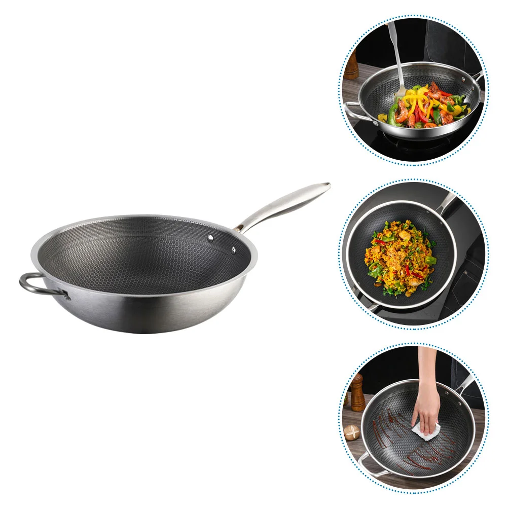 

Honeycomb Grain Wok Ergonomic Handle Wok Stainless Steel Frying Pan Kitchenware